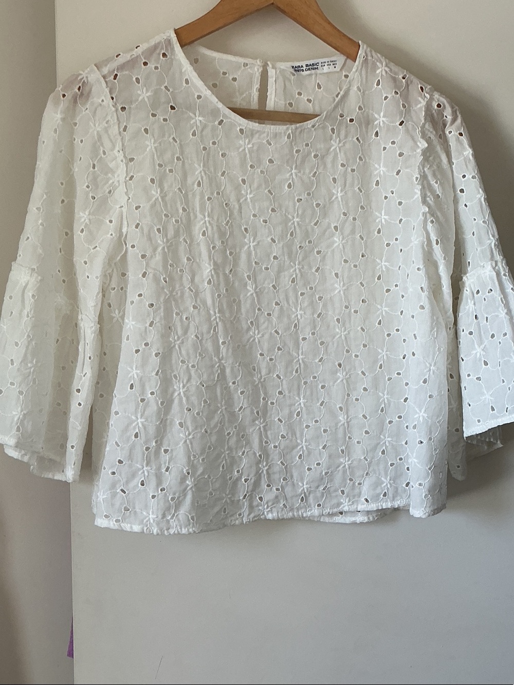 Zara White Eyelet Cotton Blouse - Women's